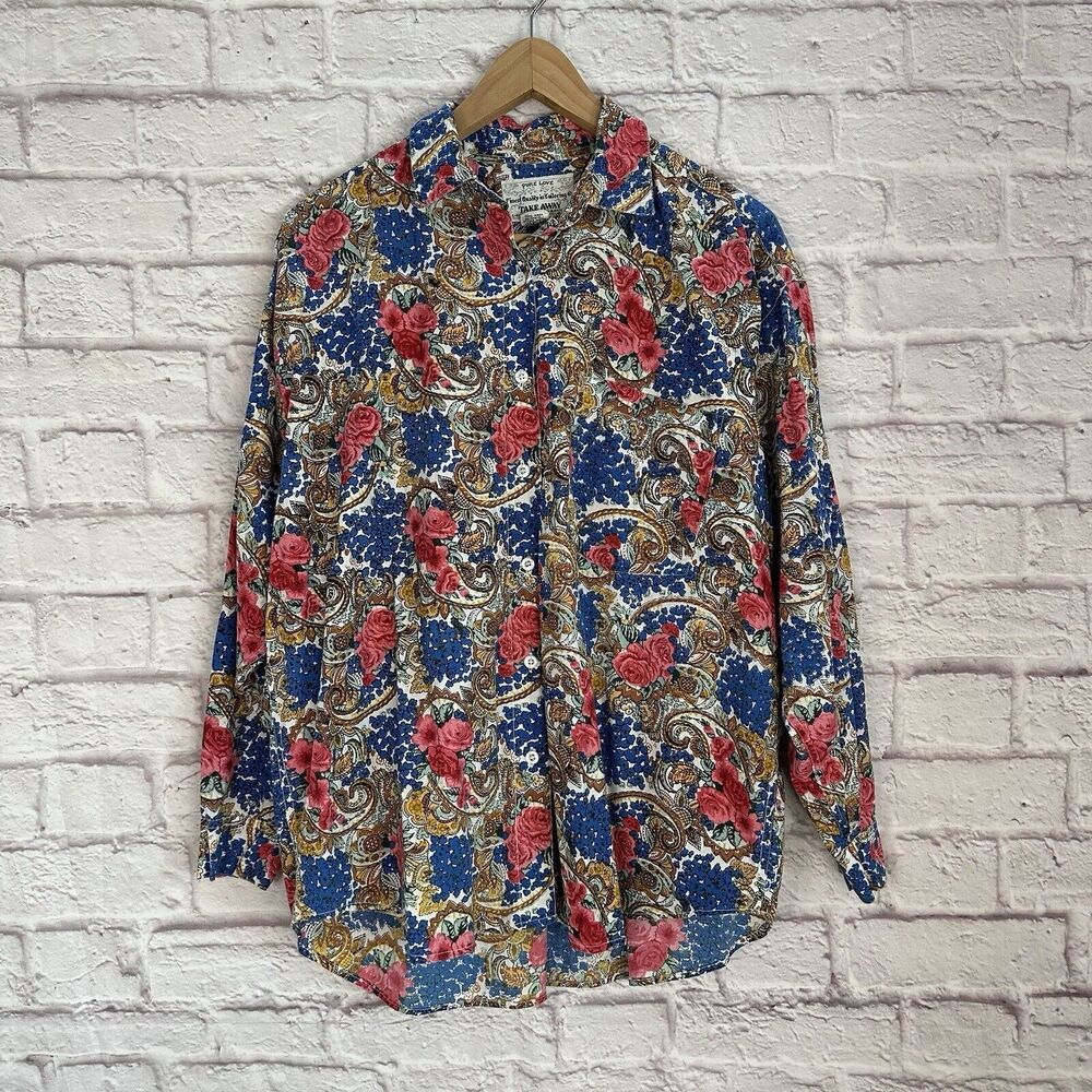 Pure Love Takeaway Women’s Large Shirt Floral Blouse Cotton Vintage 70s Button